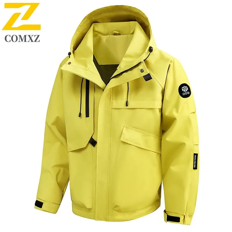 

COMXZ Jacket Gorpcore Outdoor Adventure Fishing Scratch Resistant Hooded Multi Pocket Jacket Autumn Hunting Windbreaker Men