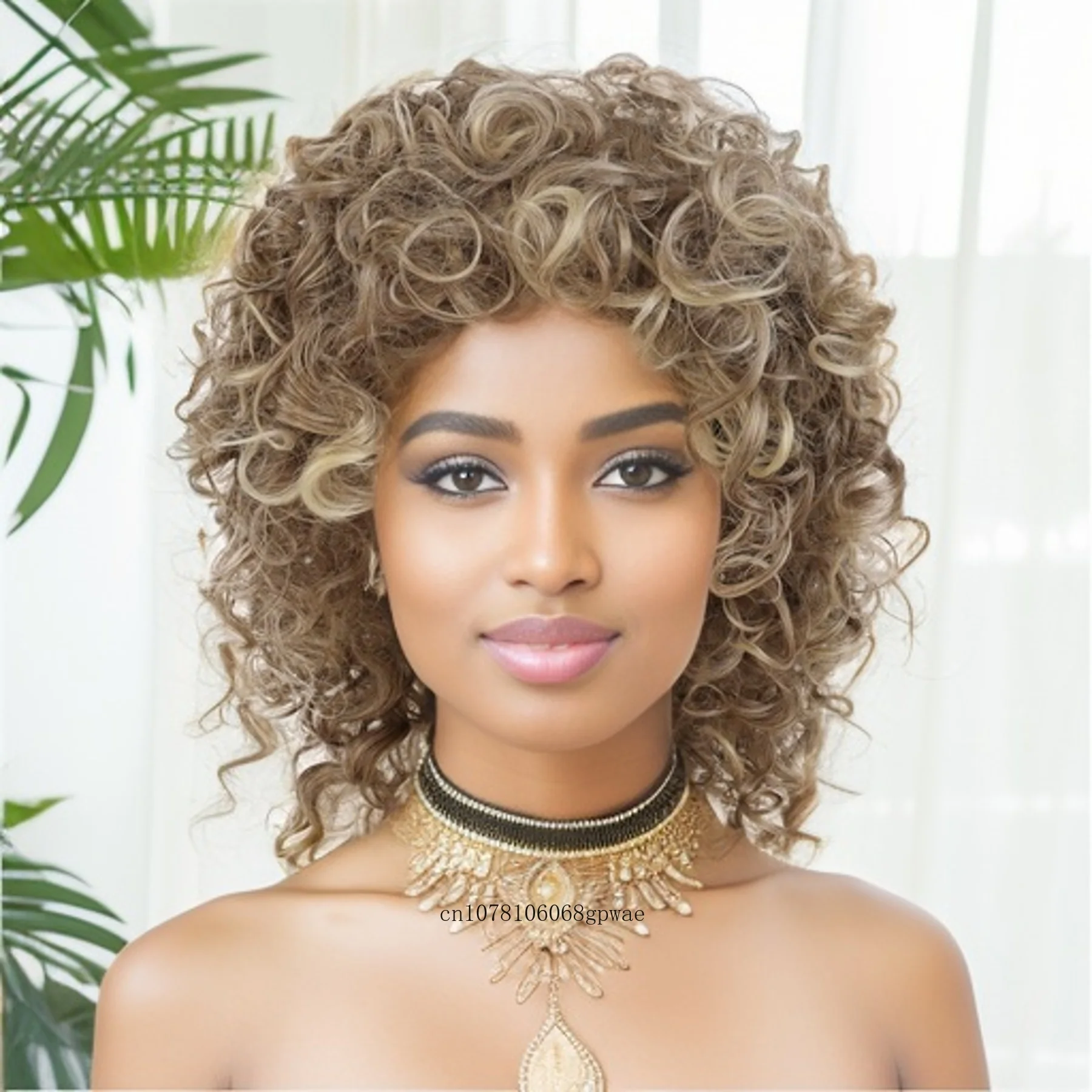 

Synthetic Hair Ombre Brown Wigs for Women Ladies Short Fluffy Afro Curly Wig Natural Looking Daily Party Costume Heat Resistant