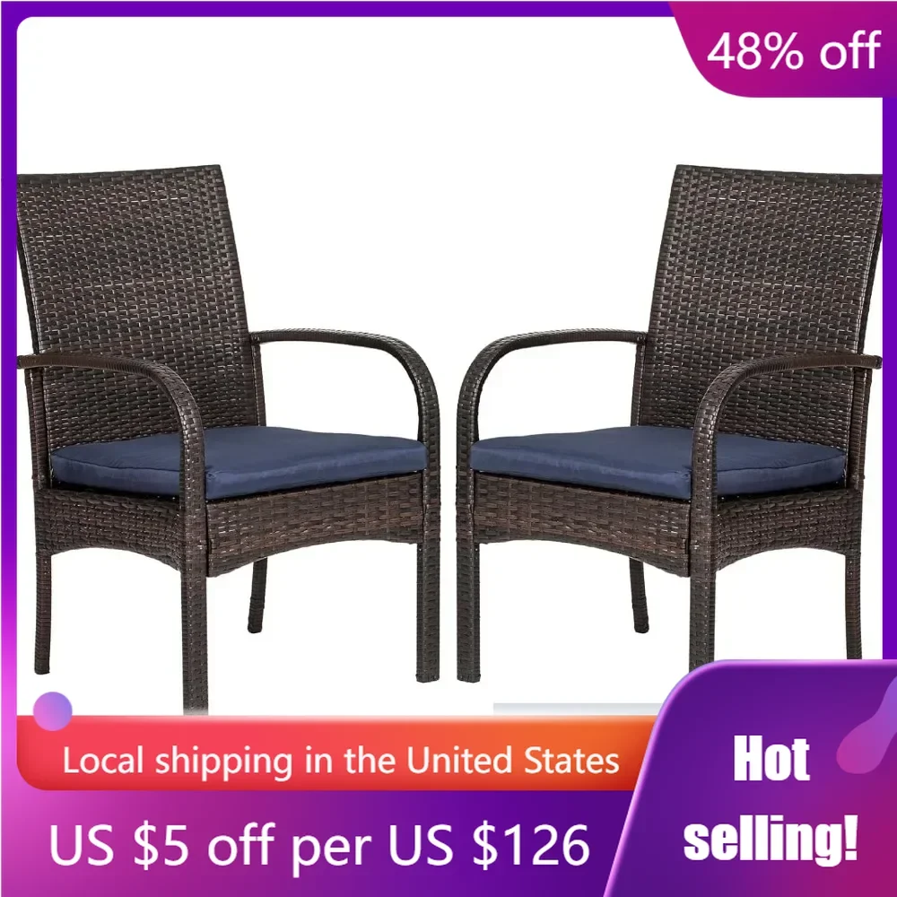 2 Pack Wicker Patio Dining Padded Cushions Outdoor Rattan Chairs With Armrest Support 350 Lb Camping Chair Brown Freight Free