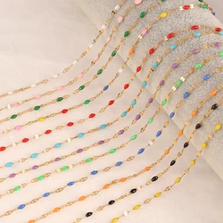 1Meters Stainless Steel Lip Shape Chain Bohemian Colorful Enamel Beads Chain For Making DIY Jewelry Necklace Accessories
