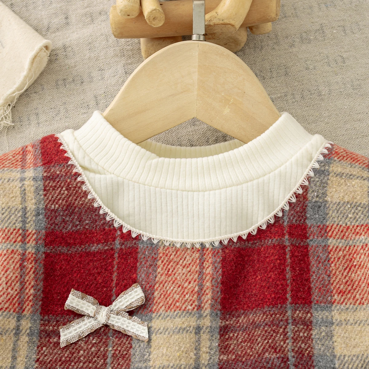 Mädchenkleider für Frühling und Herbst, Baumwolle, kariert, mit Schleife, langärmelig, Baby-Mädchenkleid, süßes und niedliches Prinzessinnenkleid, Mädchenbekleidung – Detail 7