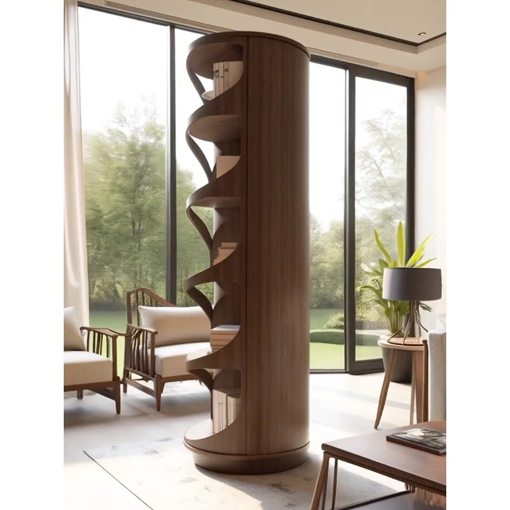 #Creative Home Rotating Bookshelf Solid North American Black Walnut Wood Living Room Display & Storage Shelf 360° Spin Organizer