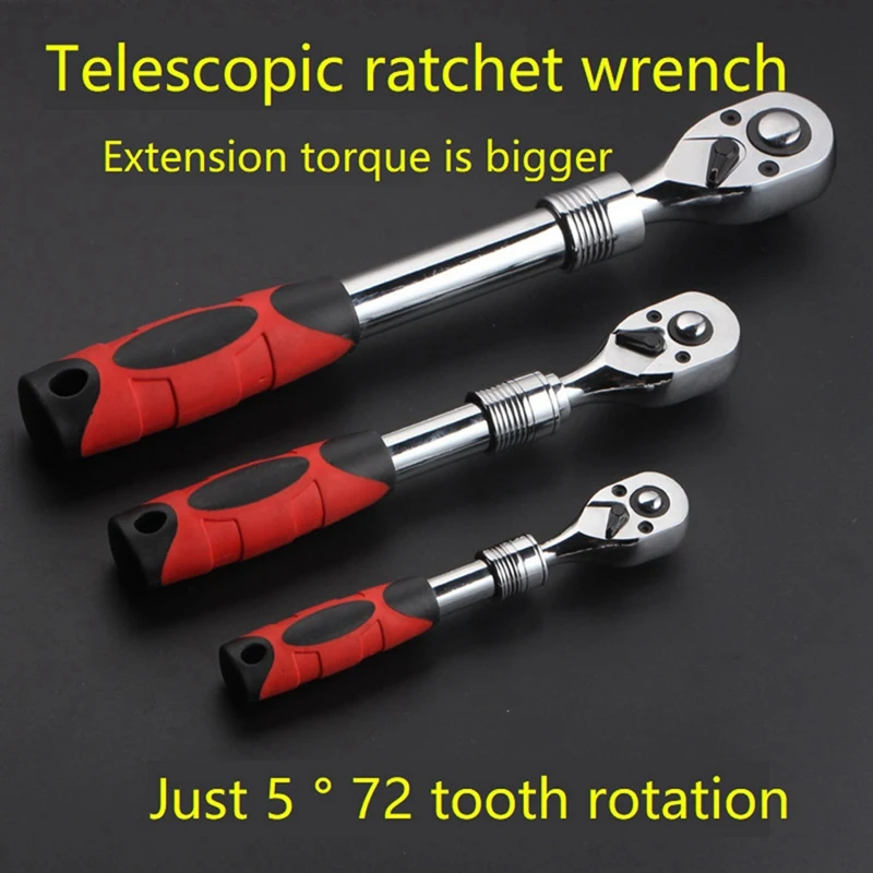 72-Tooth Adjustable Socket Ratchet Wrench Extendable Telescopic Socket Spanner Torque Wrench Quick Release