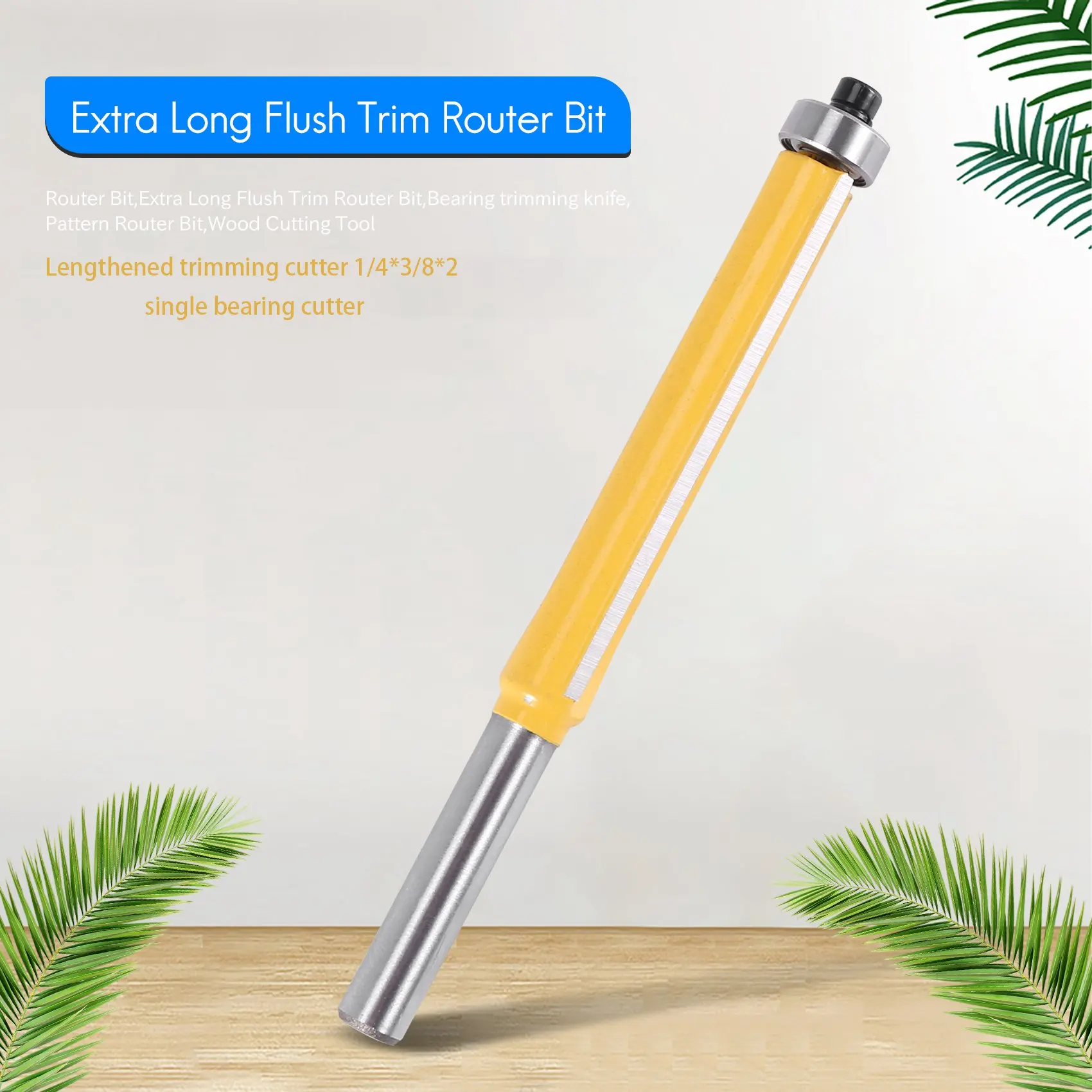 A34R 2 Inch Height Extra Long Flush Trim Router Bit 1/4 Inch X 3/8 Inch Woodworking Milling Cutter For Wood Diy Tool