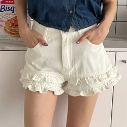 Women's White Black Jeans Shorts Ruffled Edges Y2K Japanese Harajuku 2000s Style High Street Fashion Retro Shorts Jeans Clothing