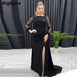 Eightale Black Evening Dress Feather Mermaid Arabic Long Sleeves Customized Sequined Prom Wedding Party Gown Abendkleider