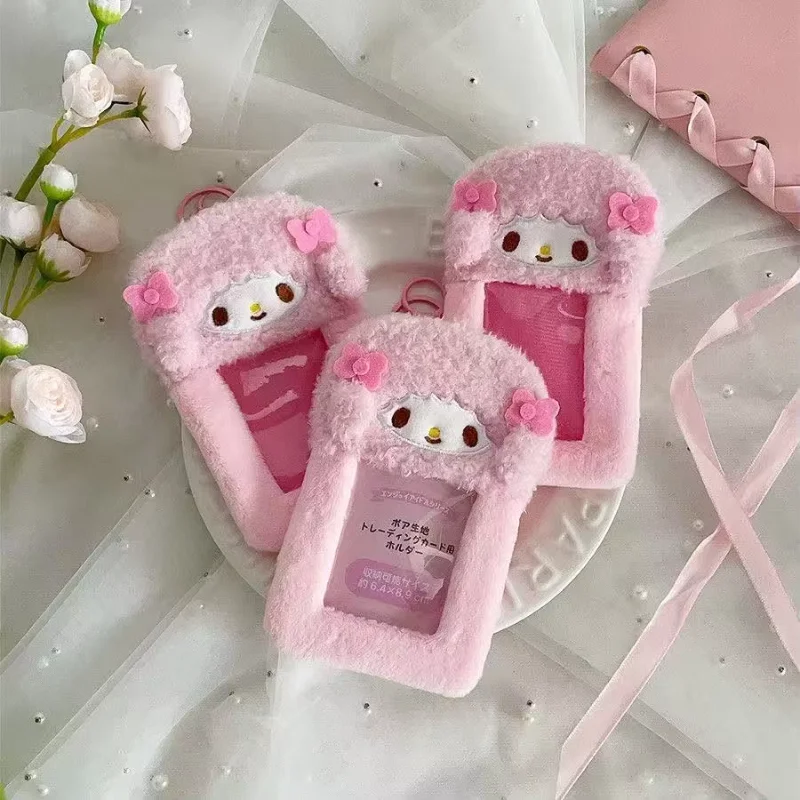 Kawaii Piano Pink Plush Card Sleeve Hangyodon Cartoon Student Campus Card Holder Star Photo Storage Bag Backpack Pendant