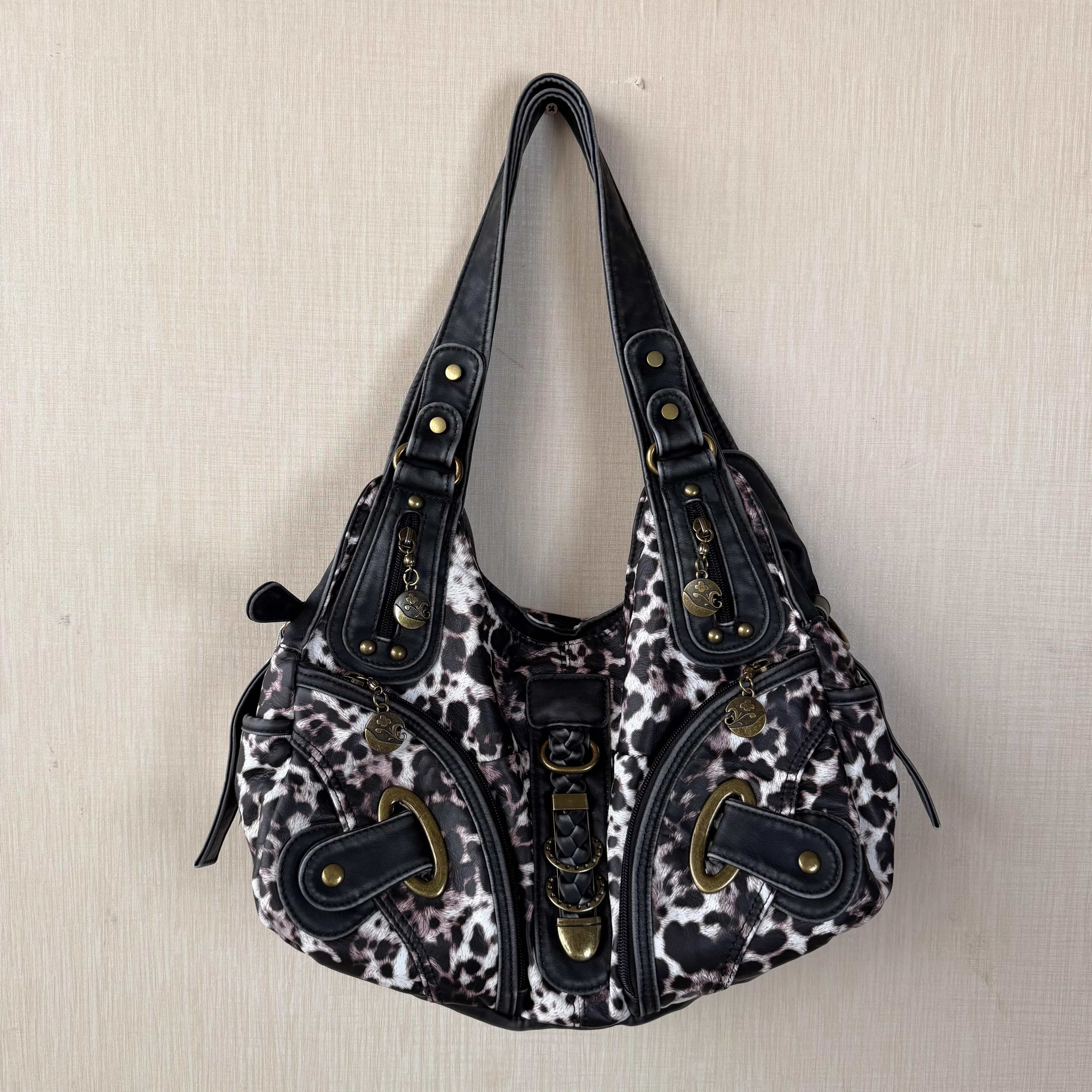 

Punk Top Handle Tote Shoulder Crossbody Bag for Women, Vintage Large Capacity Multi-Pocket Underarm Purse with Y2K Street Style