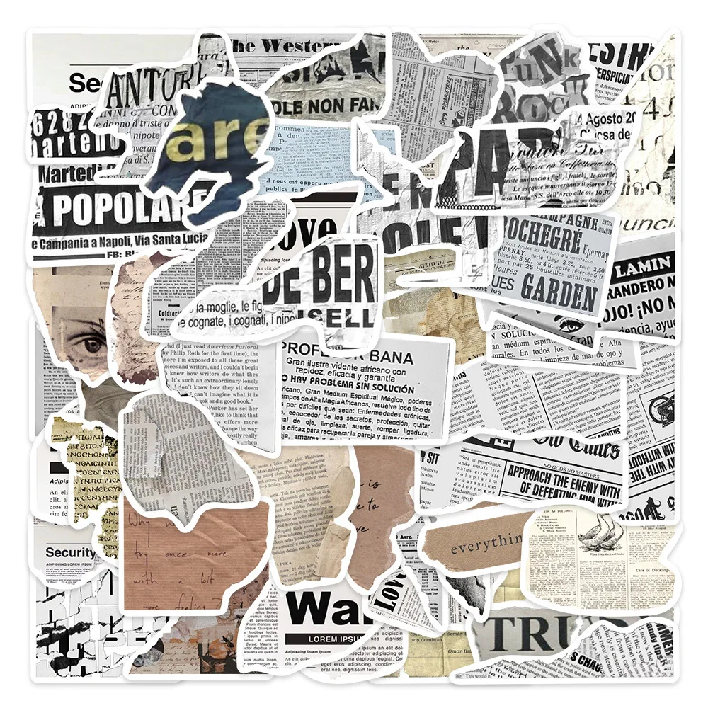 10/30/52PCS Newspaper Fragments Stitching Sickers Aesthetic Graffiti Decals Waterproof DIY Fridge Phone Luggage Laptop Sticker