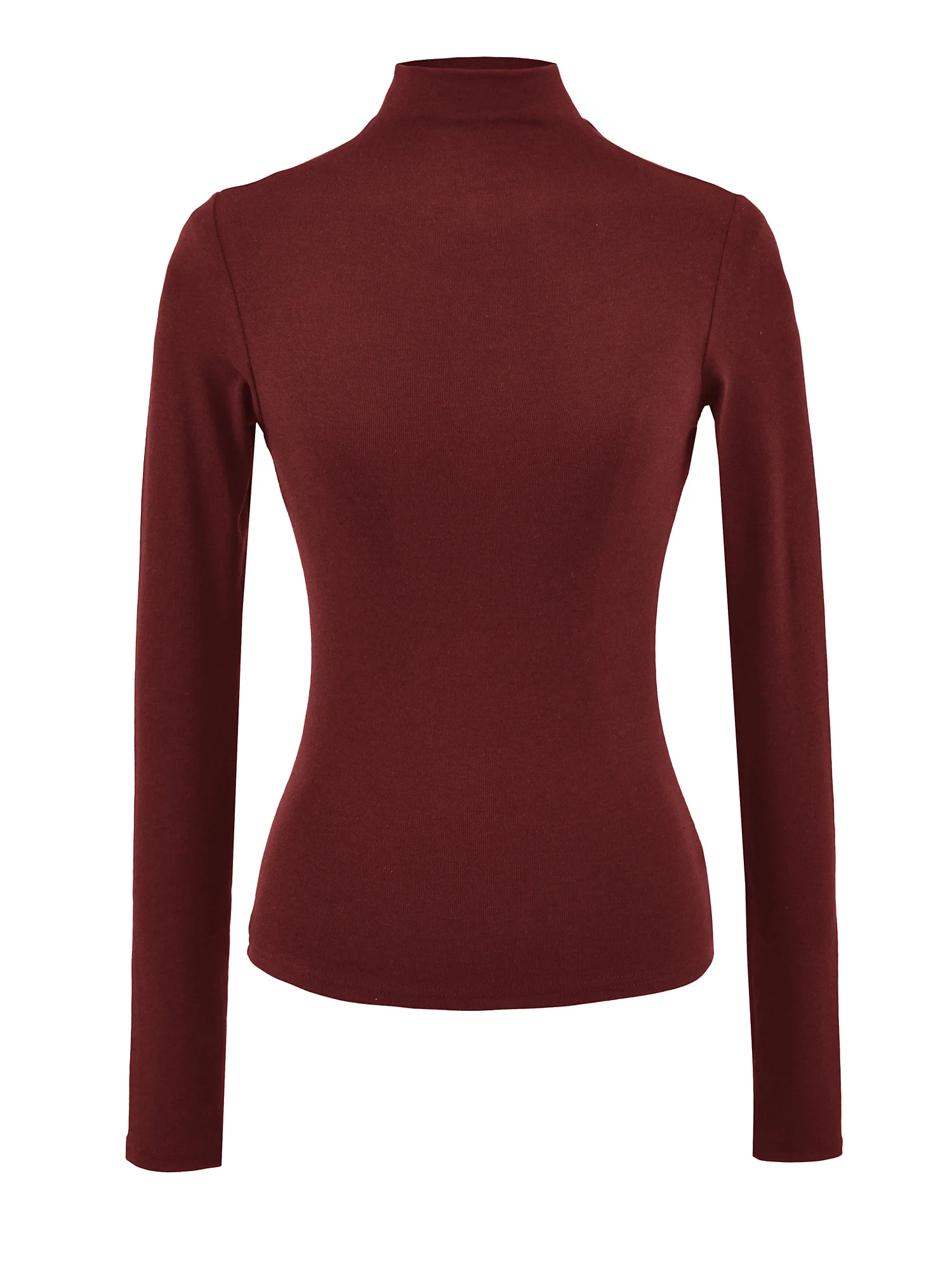 Americano retro fino ajuste longo sve camiseta feminina cintura cinching base macia irt topo gola alta comprimento regular cor