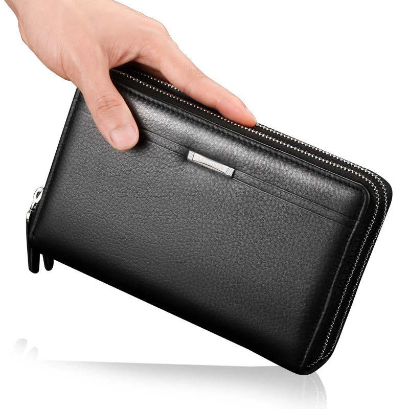 Bolso de mano de cuero para hombre, cartera larga de lujo a la moda, bolso cuadrado para tarjetas y teléfono, bolso de mano para hombre