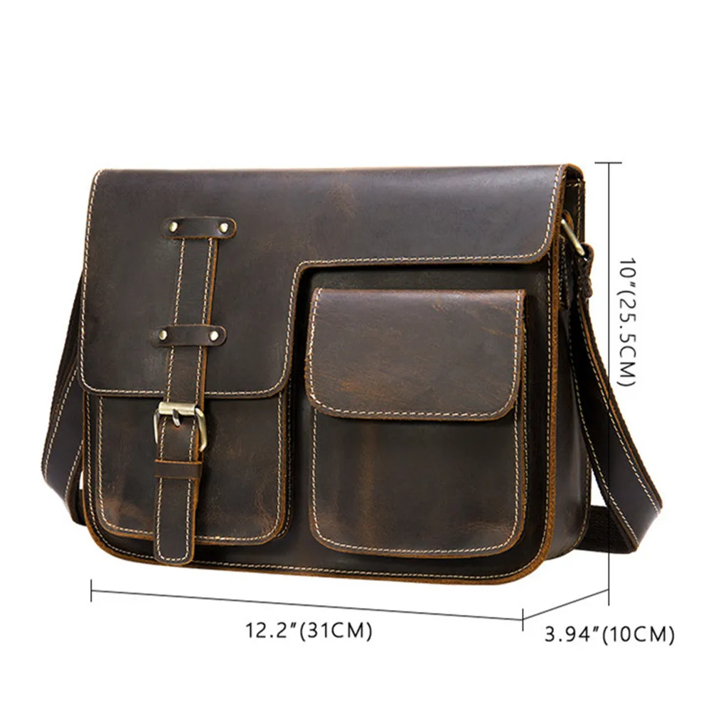 Imagem -03 - Bolsa Tiracolo de Couro de Vaca Genuína Masculina Bolsa Mensageiro Casual de Ombro Bolsa de Trabalho Masculina de Grande Capacidade Cavalo Louco a4