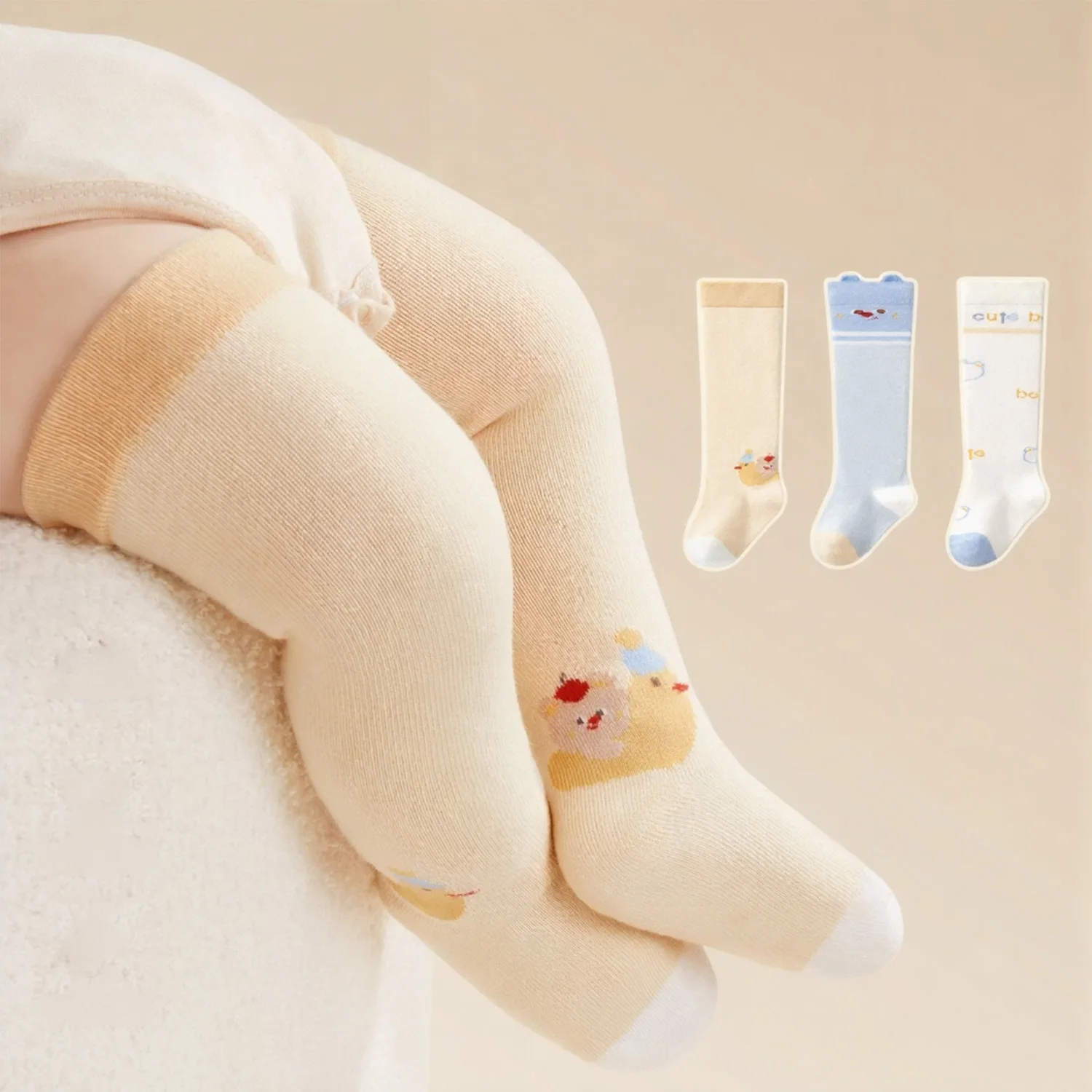 

3 Pairs Baby Knee High Socks Seamless Soft Cotton Socks Breathable Infants Toddlers Baby Girl/Boy Knee High Socks 0-3Y