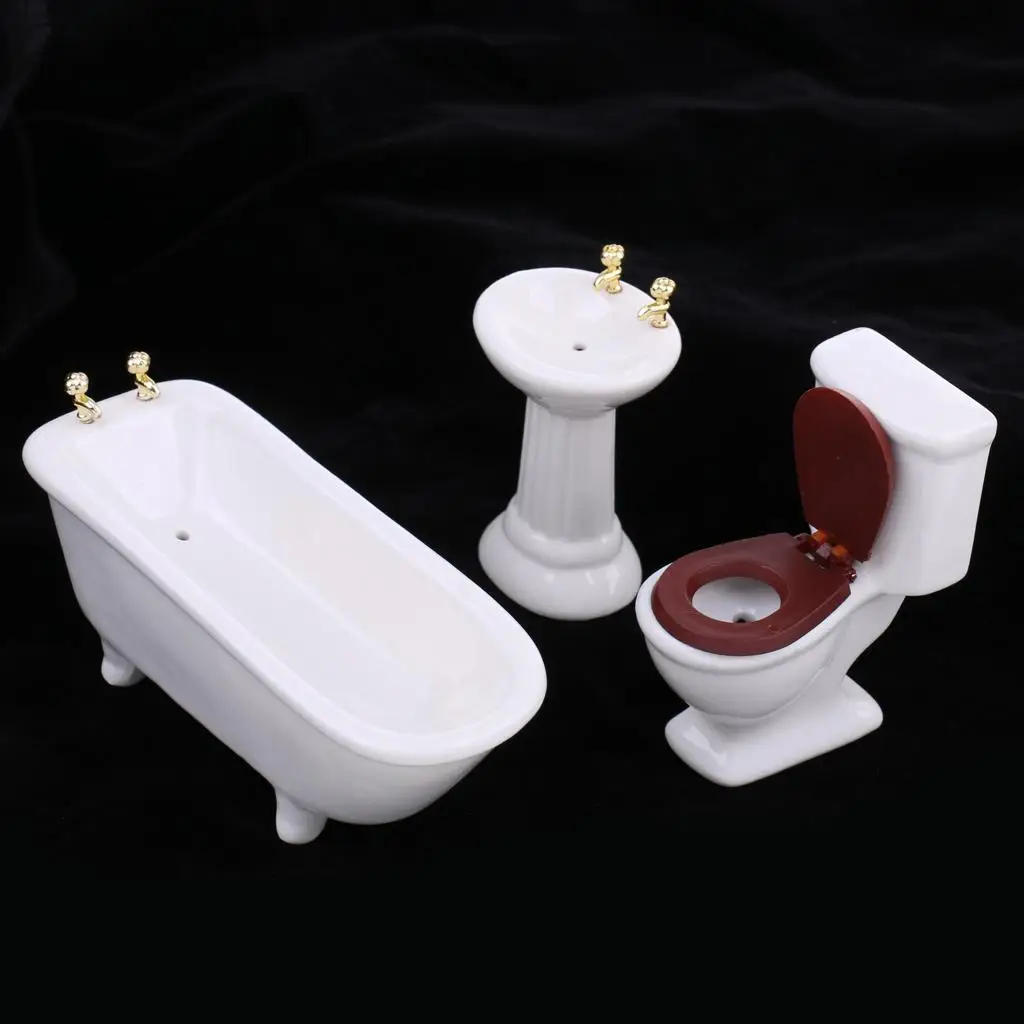 Dolls House Miniature Bathroom Rolled Sink Basin Toliet Accessories