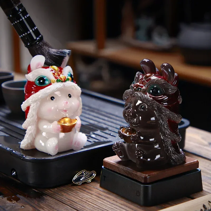 Color-Changing Resin Tea Pet Lion Tea Tray Decoration Home Art Cartoon Animal Statues Tea Set Accessories