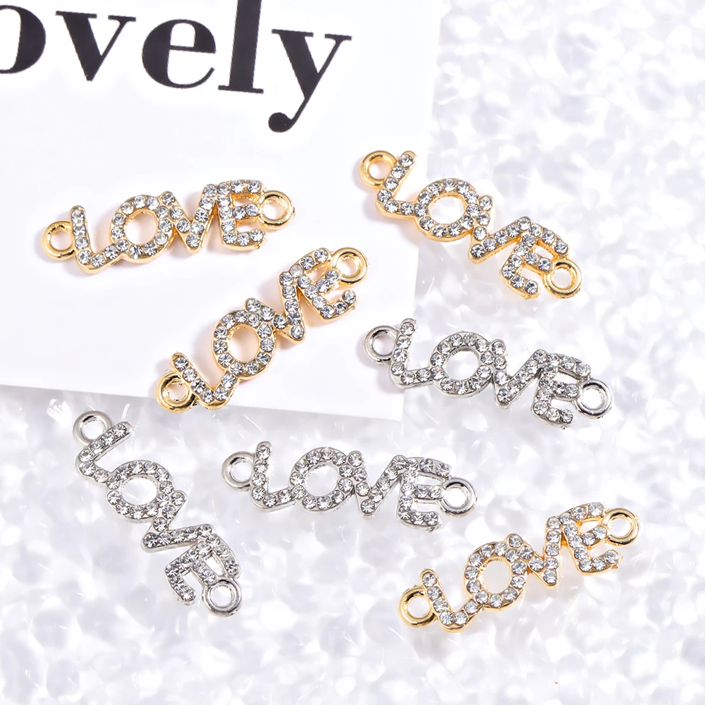 15Pcs/Lot New Inlaid Crystal Letters LOVE Charm Exquisite Alloy Pendant for Necklace Earrings Making Accessories for Women Gifts