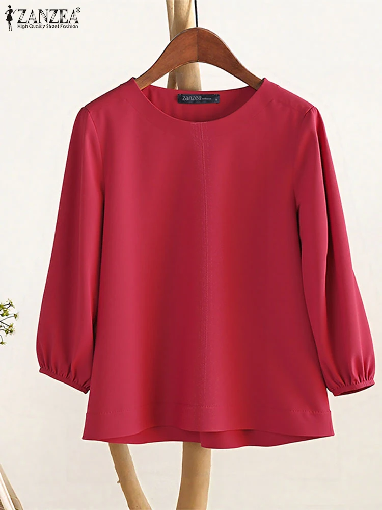 

2025 Summer Solid Color Work Blouses ZANZEA Women Tops Casual Short Sleeve O Neck OL Shirt Fashion Holiday Blusas Loose Chemise