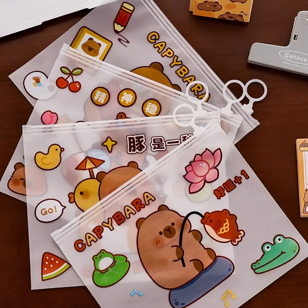 Cartella di file impermeabile in PVC addensato con cerniera Borsa per penne di grande capacità Porta file di carta trasparente per capibara Ufficio scolastico