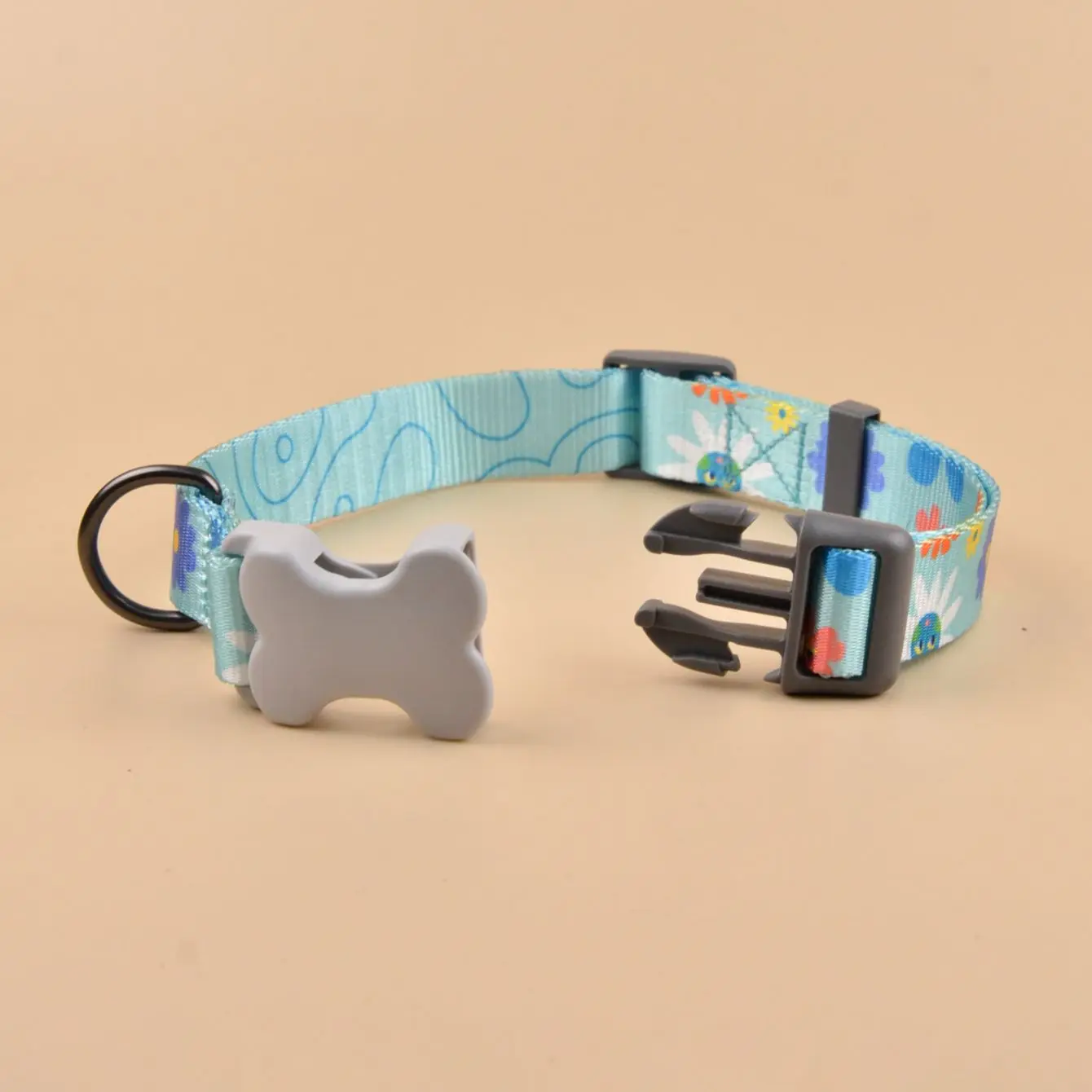 Cute Design Flower Print Designer Bone Buckles Pet Collar For Small Medium Larger Dogs