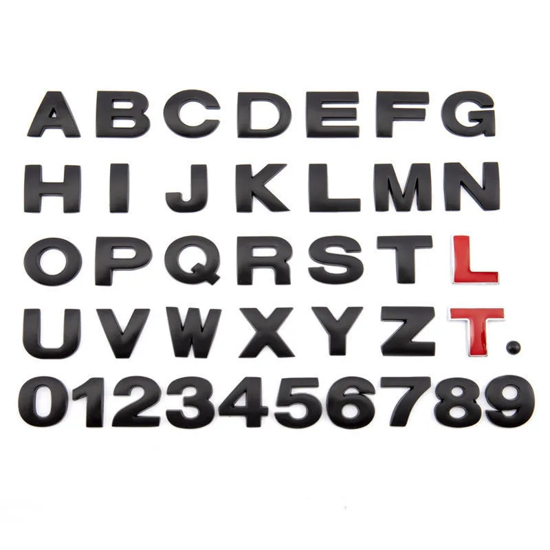 DIY 3D ABS Letters Alphabet Emblem Decals Numbers Chrome Black Labeling Car Sticker Rear Trunk Logo Digital Badge Accessories