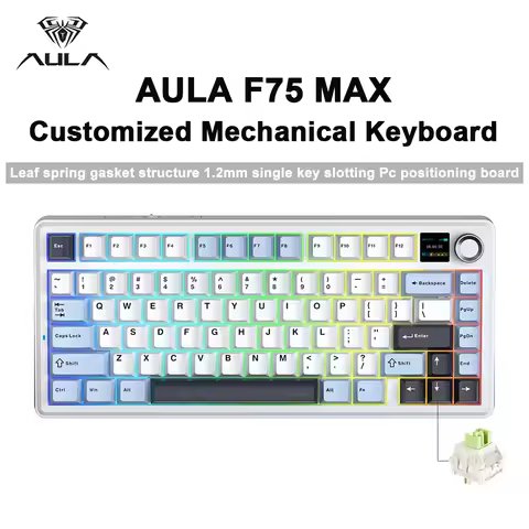 AULA F75 MAX Mechanical Keyboard 75% Wired/Bluetooth/2.4G Hot-Swap RGB E-sports Keyboard with TFT Screen for PC/Mac/Android