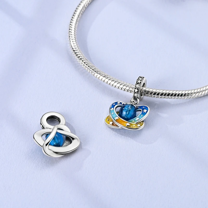 Original 925 Silver Charms Bead Fit Bracelet Jewelry DIY Women Gift Accessory Space Planet Enamel Elephant Evil Eye Design Beads
