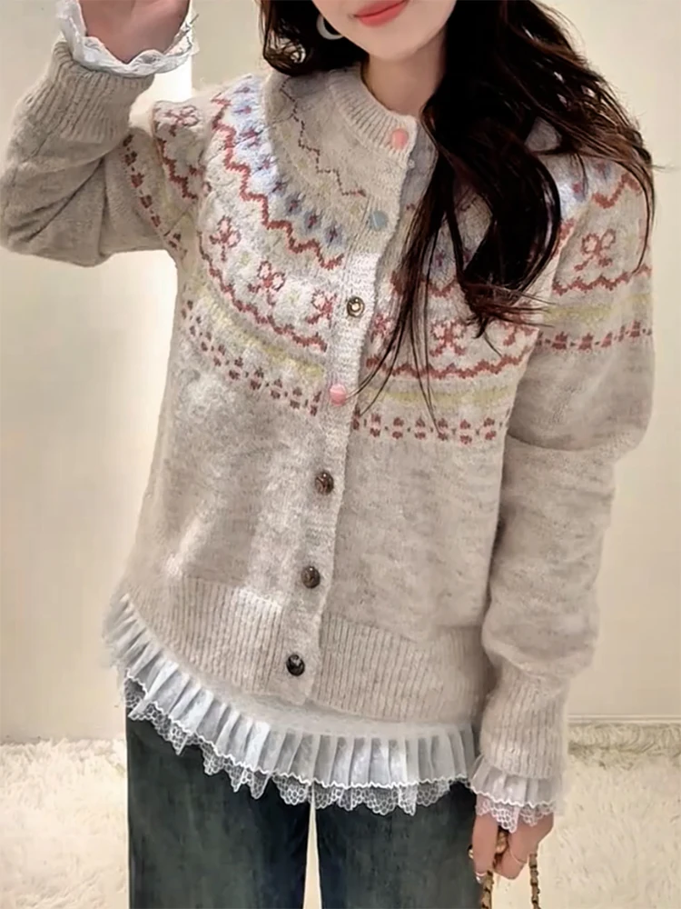 

Korean Sle Soft round Ne Knitted Open Cardigan Autumn Winter New Arrival plus Size Versatile Agel Faionable Top