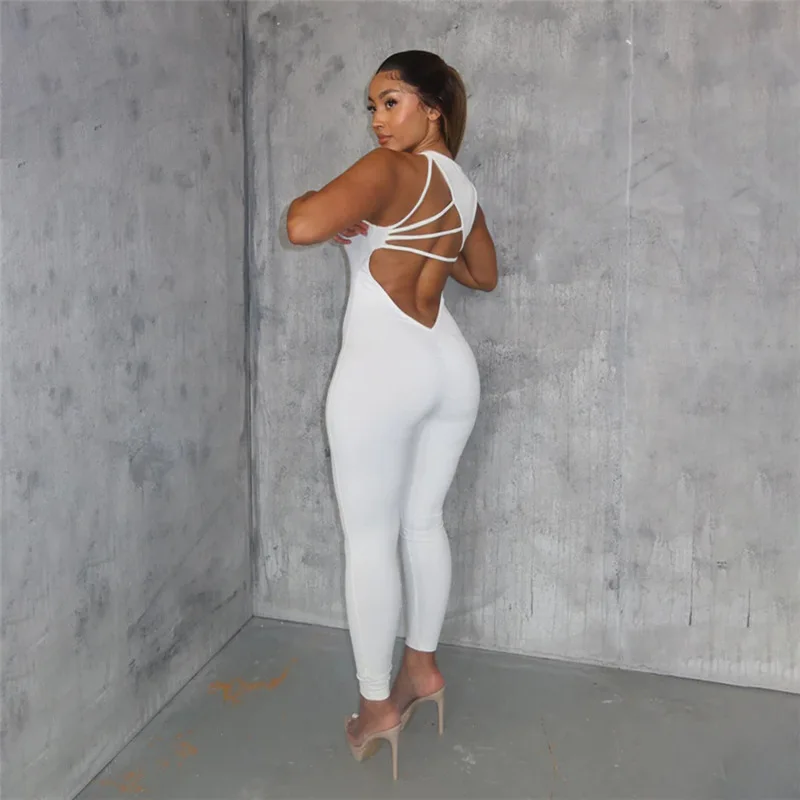 Women's hollow yoga suit sportswear sexy bandage sleeveless jumpsuit tight jumpsuit solid elastic tight sports suit