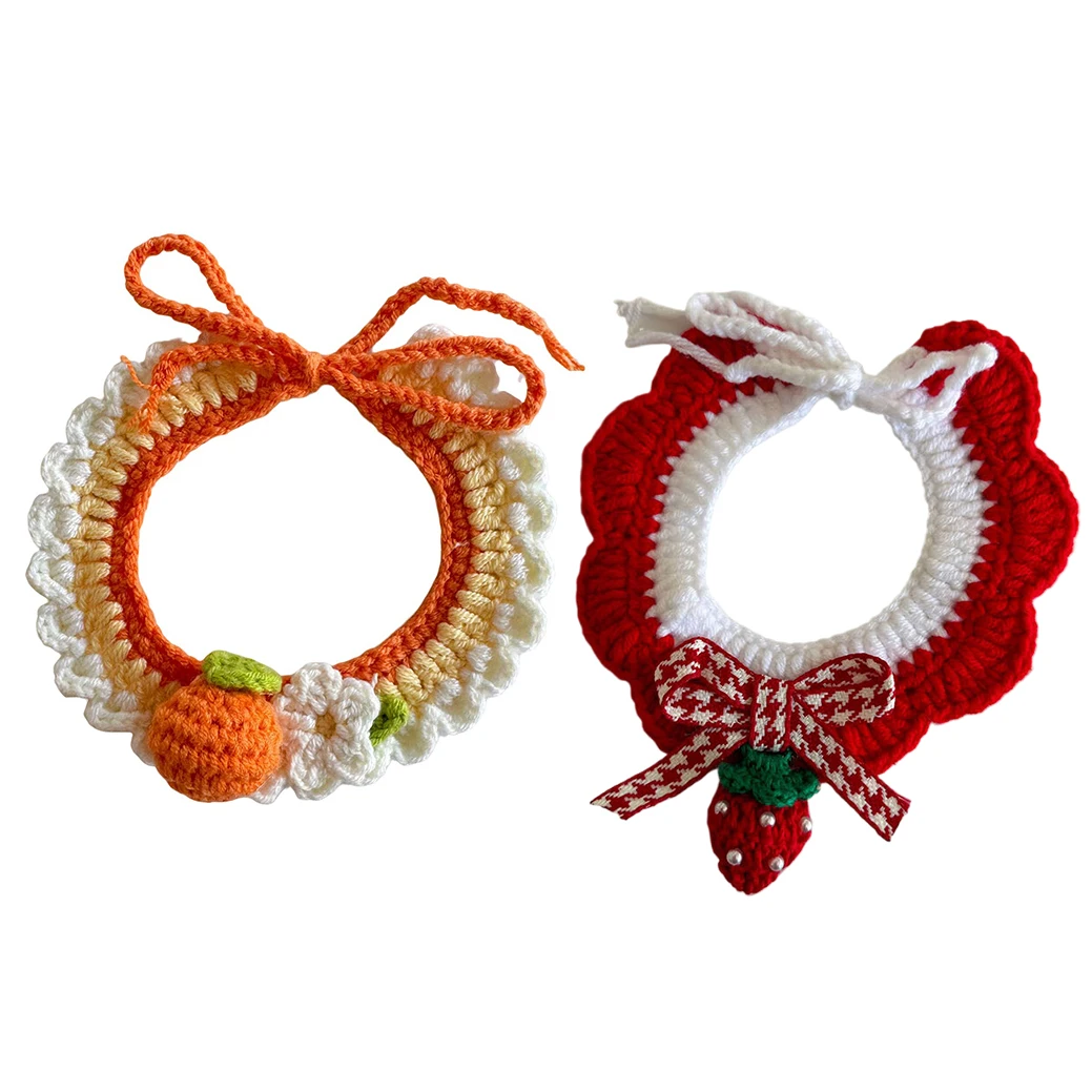 Small Orange Flower Woven Collar Cat Dog Hand-crocheted Cute Photo Decoration