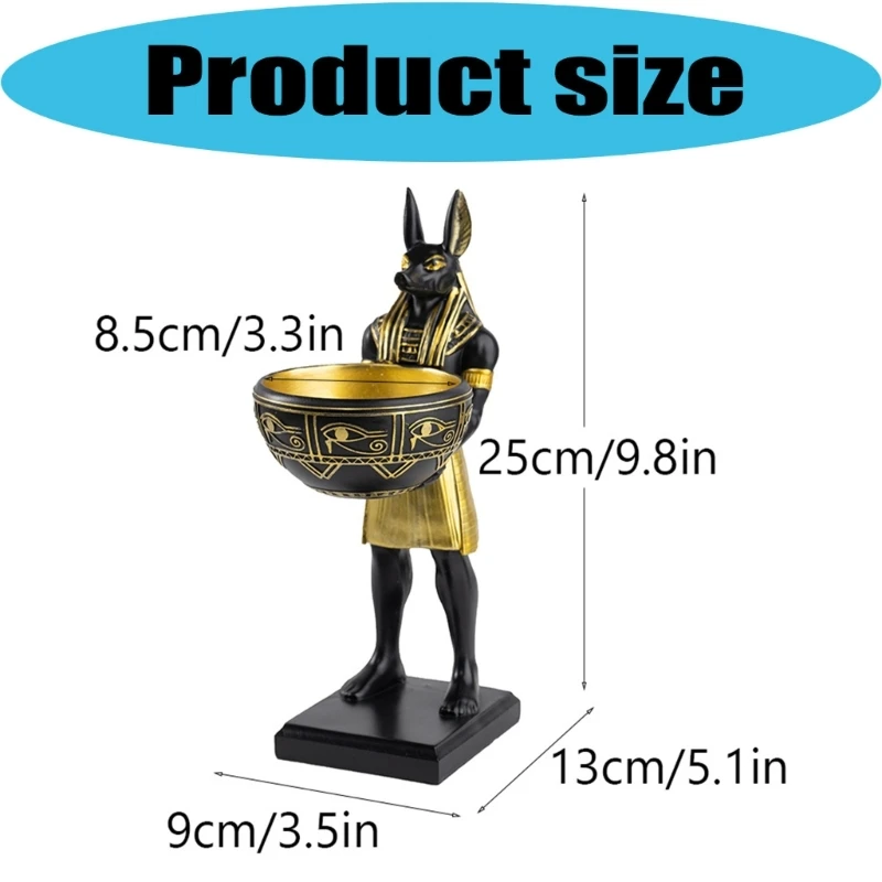 Egyptian Anubis God Resin Statue With Storage Bowl Ancient Mythological Decors Home Office Decoration Holder Tray