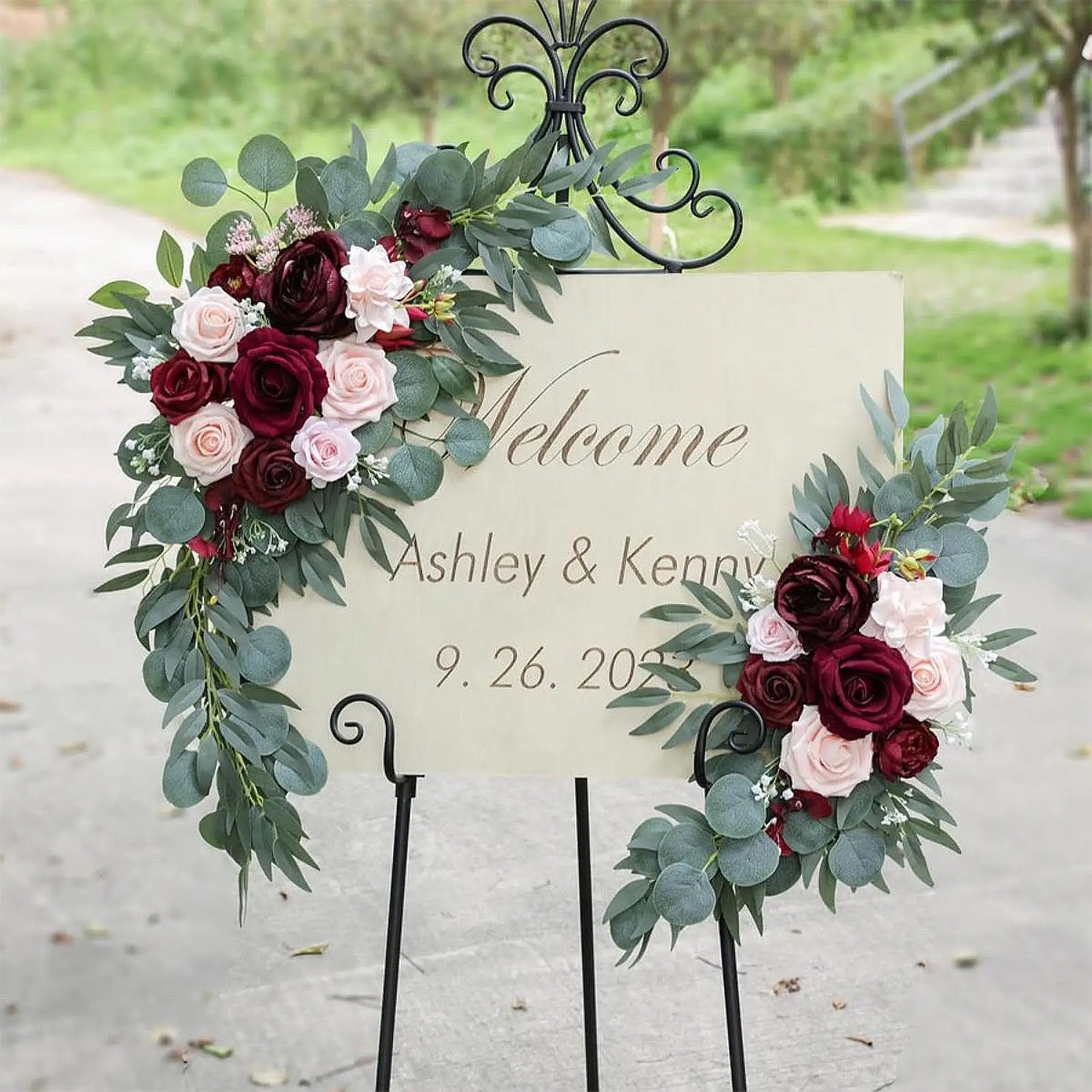 

2 Pieces Wedding Arch Flowers Backdrop Decor Centerpiece Greenery Rustic Artificial Floral Swags for Wedding Chair Reception