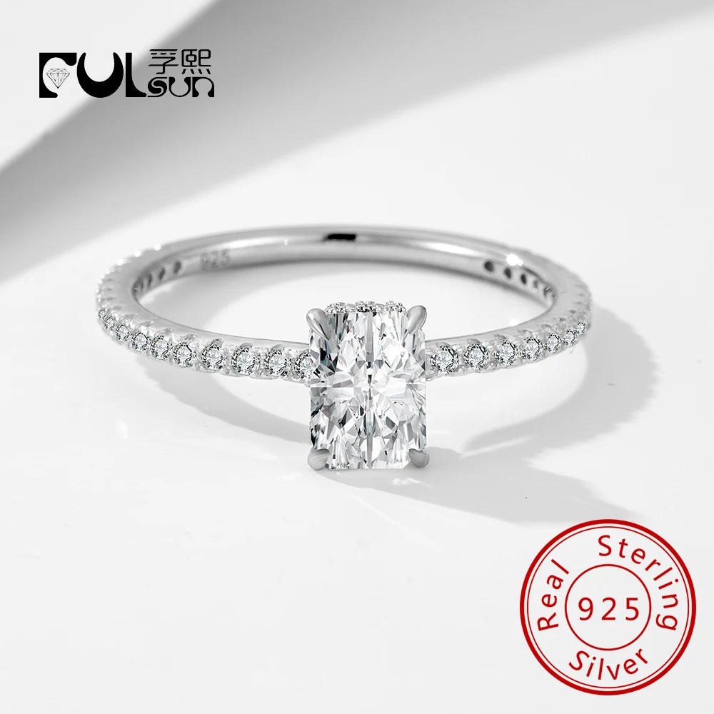 

Jewelry 925 Sterling Silver Rhodium Plated Geometric Rectangle Shape Cut Moissanite Ring for Women Wedding