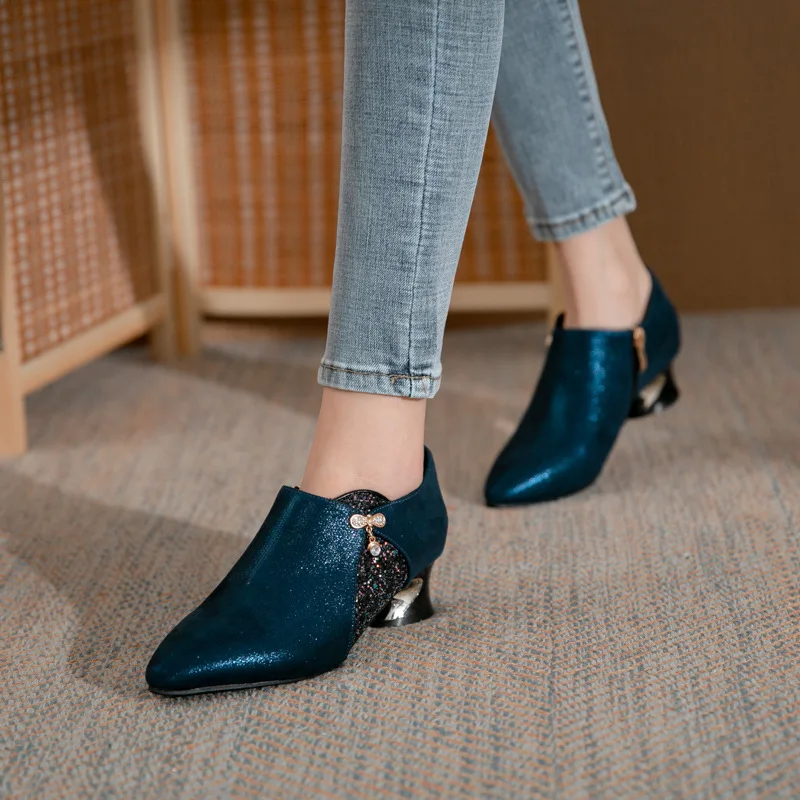 Women\'s Fashion Shoes Woman New Thick Heel Shallow Mouth Footwear Shaped Heel Color Blocking Party Shoe Everyday All-match Shoes