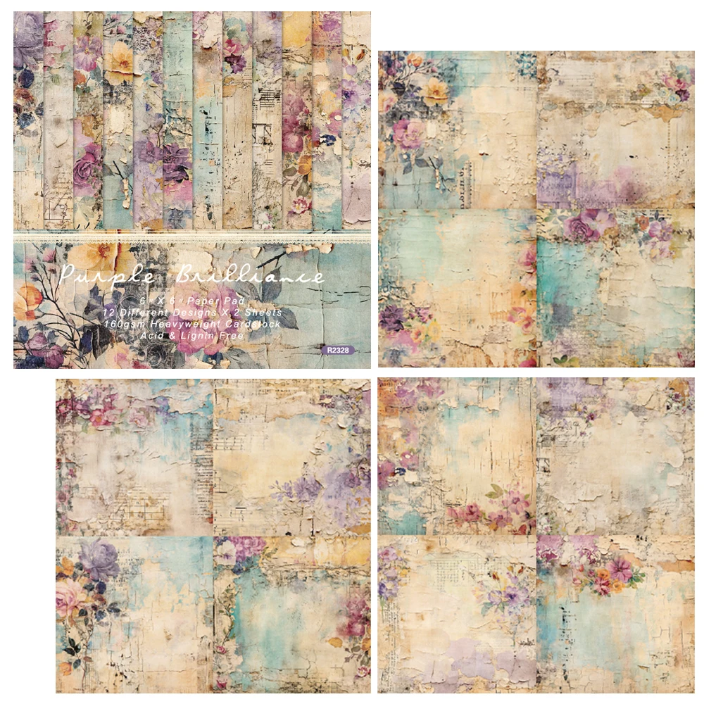 

Alinacutle Purple Brilliance Paper Pack 24 sheets 6" Patterned Paper Pad For Scrapbooking Handmade Craft Background Paper Pad
