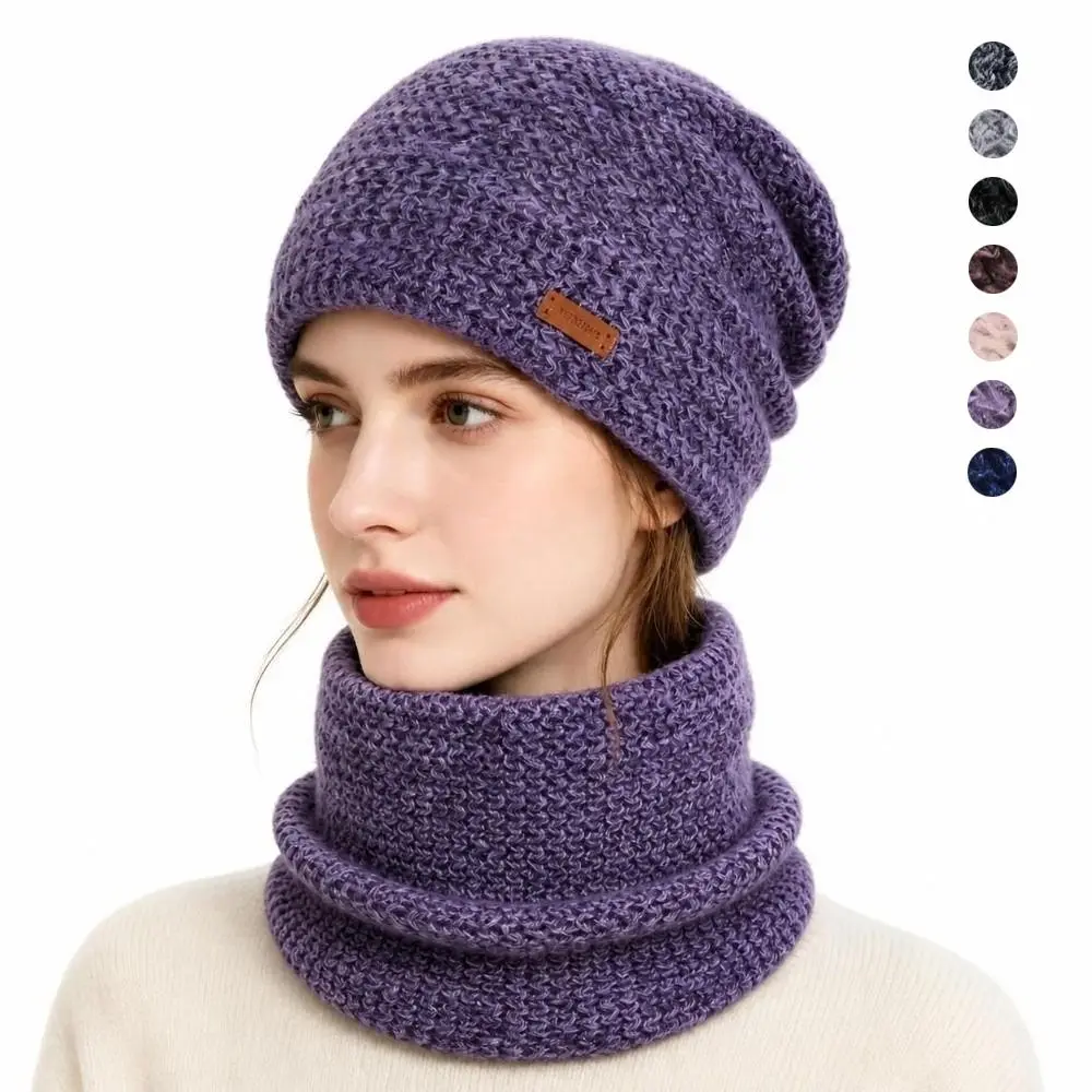 New Thicken Soft Hat Scarf Set Windproof Coldproof Warm Beanie Hat Knit Ear Protection for Autumn Winter