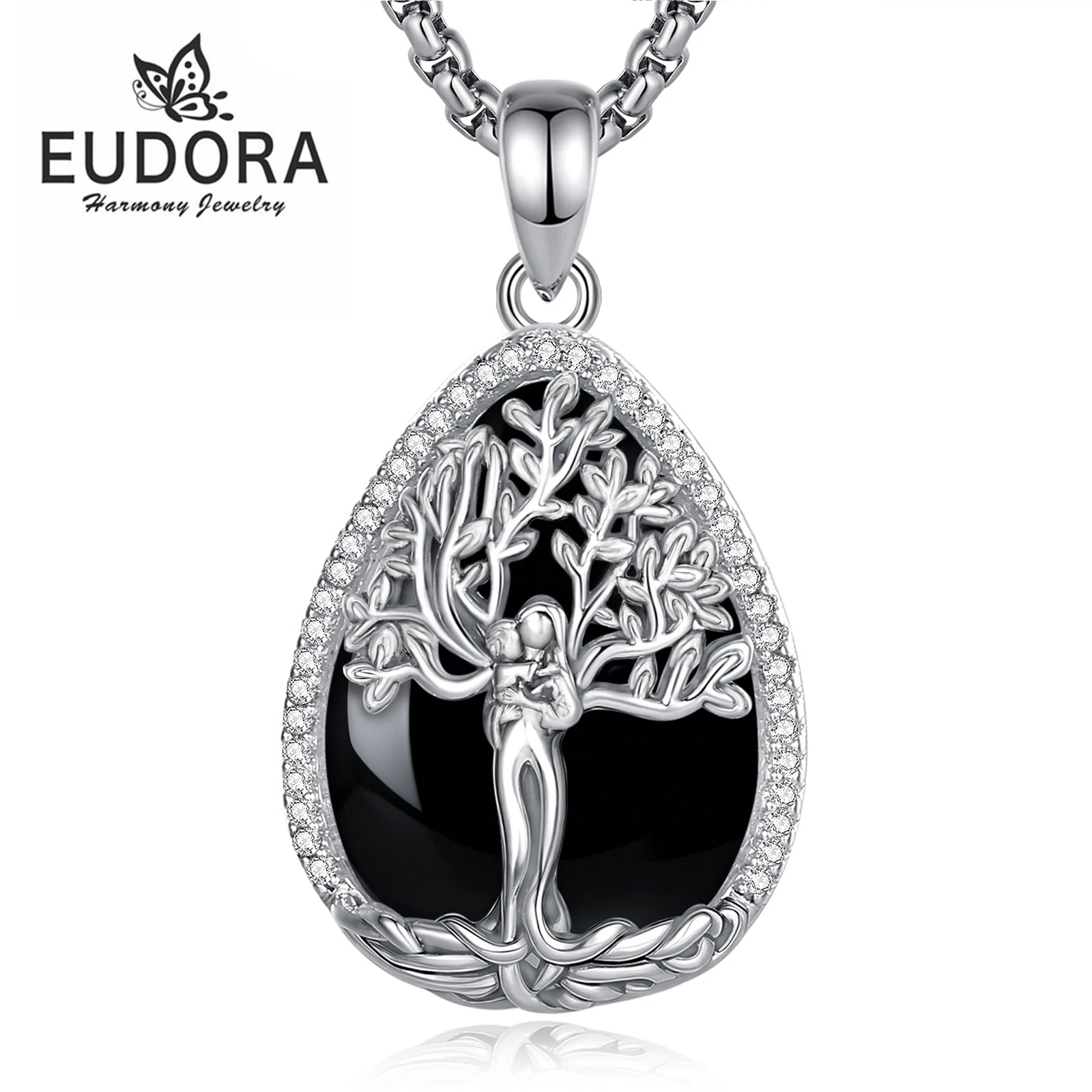 

Eudora Obsidian Tree of Life Necklace Goddess Healing Crystal Stone Pendant Spiritual Jewelry Mother’s Day Gift for Women Mom