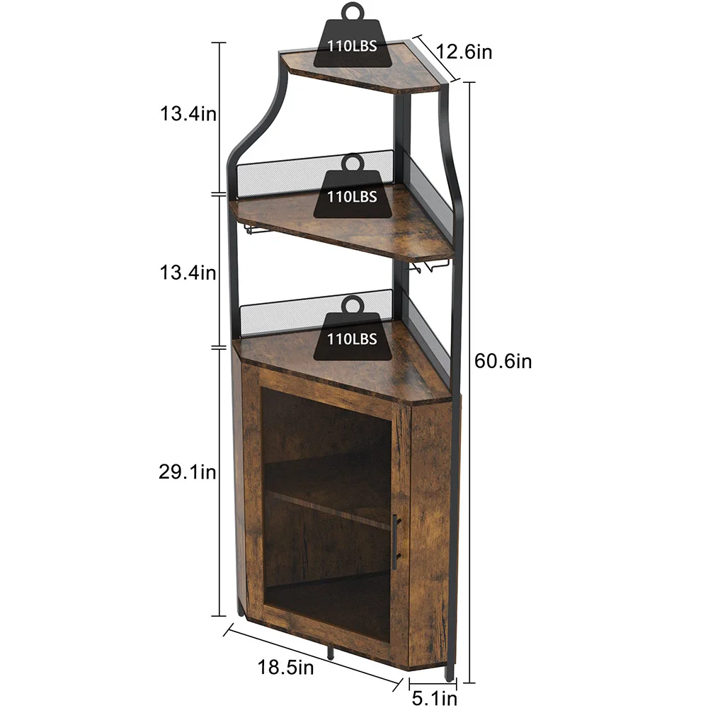 Eck-Weinbar-Schrank mit abnehmbarem Weinregal und Glashalter, kleines Sideboard, Buffetschrank mit Tür für die Küche zu Hause, in der Bar – Detail 3