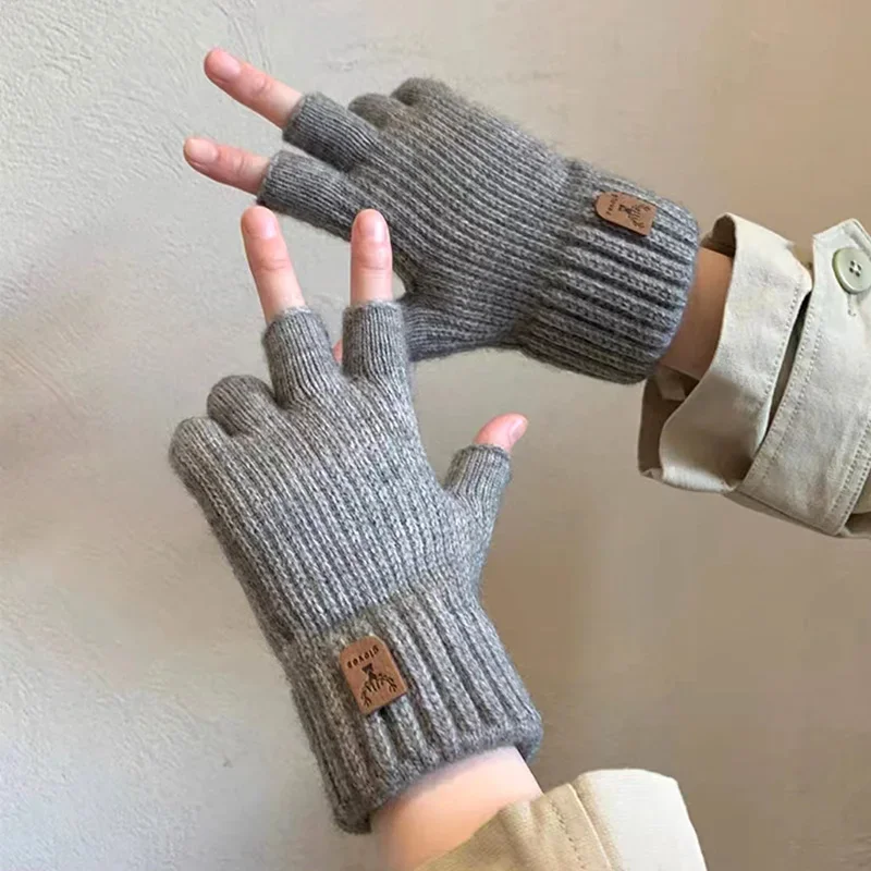 Spring Autumn Half Finger Gloves, Stretchy Knit Warm Fingerless Mitts for Cycling Driving Typing Outdoor Daily Wear On
