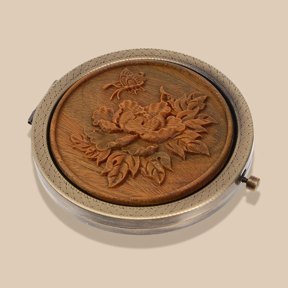 

2 Retro Vanity Mirrors Small Hand Travel Wooden Compact Vintage Double Sided Makeup Mirror for Pocket Purse Lightweight Portable