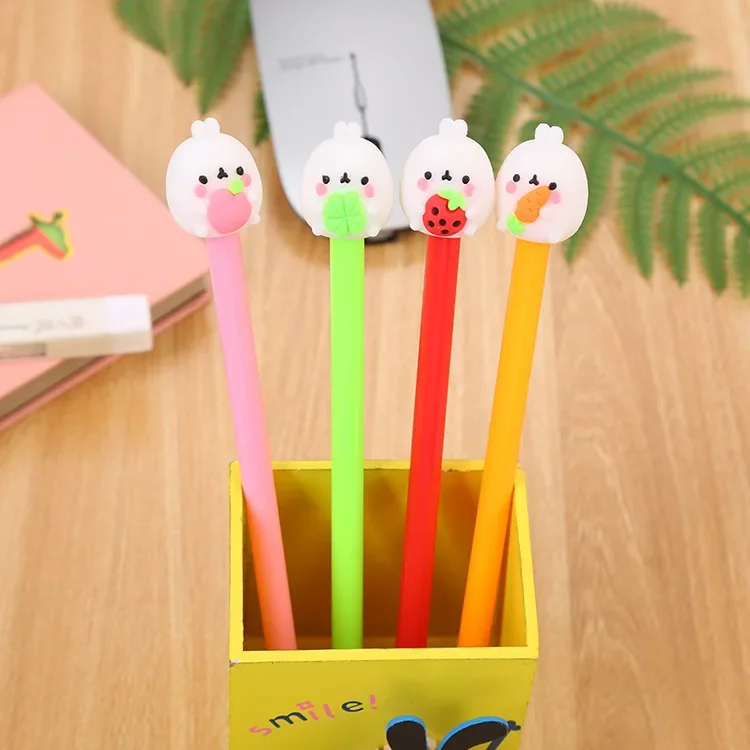 

36 шт., мультяшный кролик, держащий фруктовый гель, креативные канцелярские принадлежности, студенческая милая гелевая ручка, офисные принадлежности, оптовая продажа, гелевые ручки