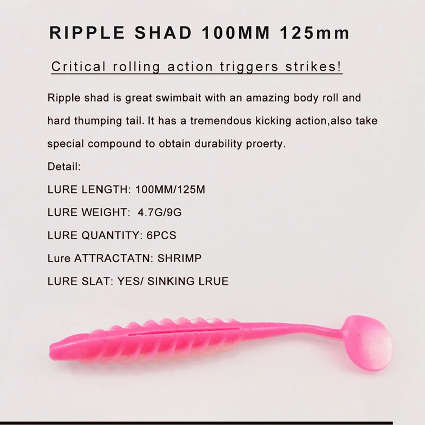 ESFISHING 낚시용 루어, 리플 샤드, 100mm, 125mm, 70mm, 소프트 스... - 3