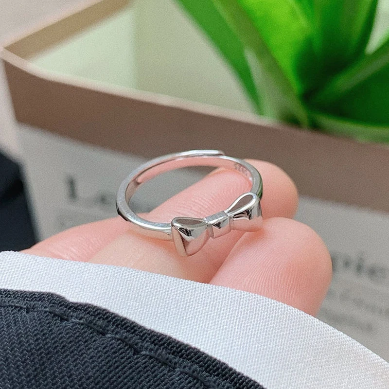 Simple Bow Pattern Ring Silver Fine Ring Personality Fashion Retro Rings Women Jewelry Light Luxury High-end Adjustable Ring