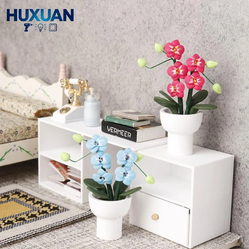 Realistic Mini Fake Phalaenopsis Orchid Potted Compact Size Dollhouse Decor for Micro Landscape DIY Craft Bookshelf Ornament