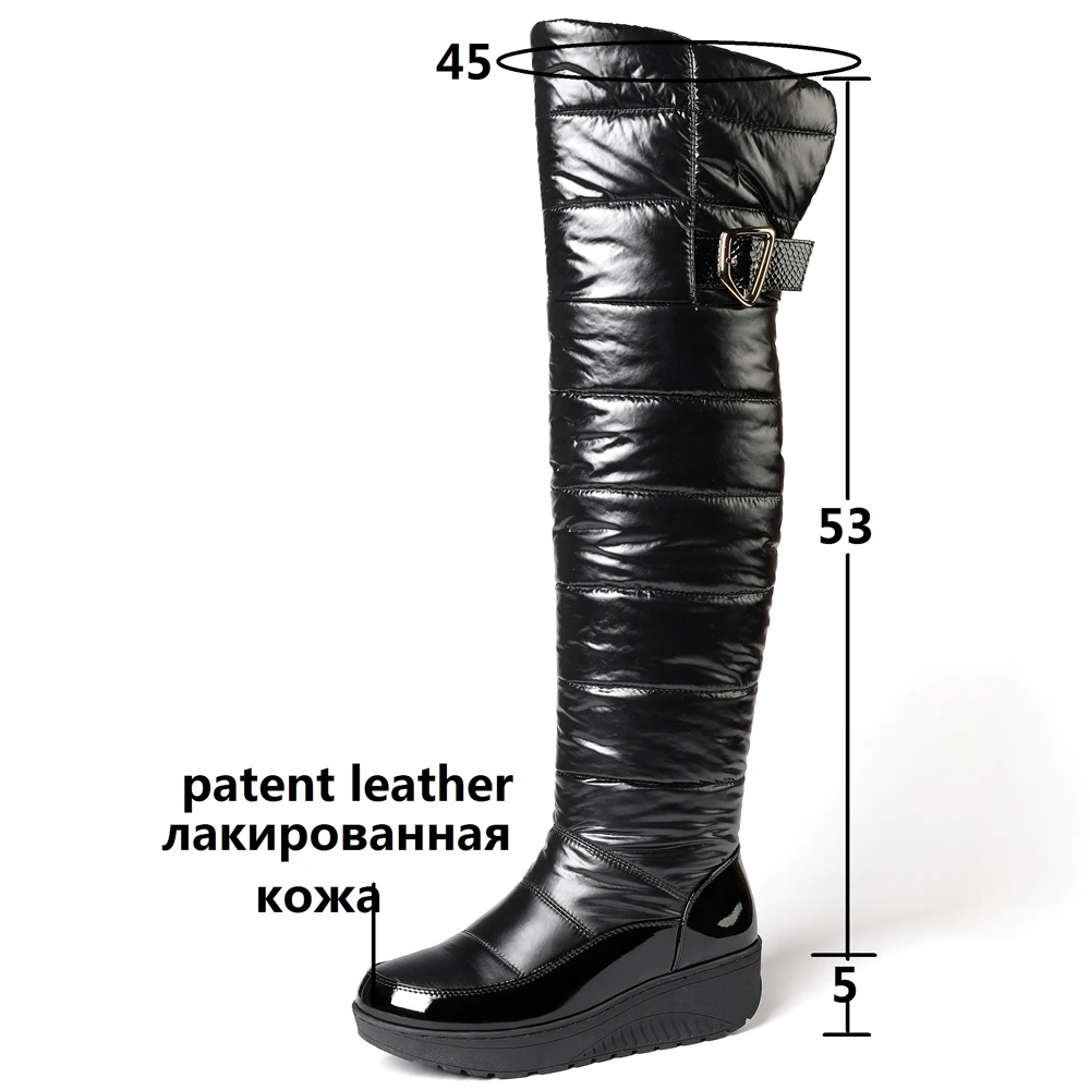 2022 New Fashion Women Winter Knee High Boots Low Heels Luxury Platform Shoes Thigh Snow Boots Ladies Fur Wedges Black Plus Size