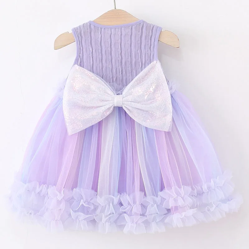 Summer Baby Clothing Girl Dresses Korean Fashion Mesh Sleeveless Princess Toddler Birthday Dress Newborn Items 3 6 9 Months B027