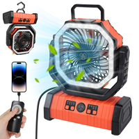 USB Rechargeable Camping Fan with LED Light, Remote Control, Type-C Fast Charging, 360° Rotation, 4 Speeds, Power Bank Function