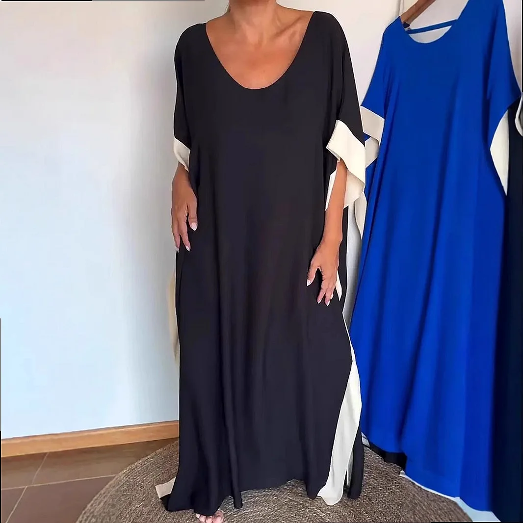 Vista frontal de vestido casual para mujer con silueta amplia y cuello redondo