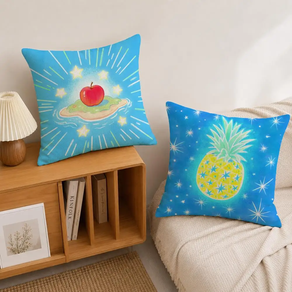 Art Glowing Fruits Cushion Cover Natural Linen Pillowcase Set, All-in-One Decor for Sofa, Bedroom & Chair