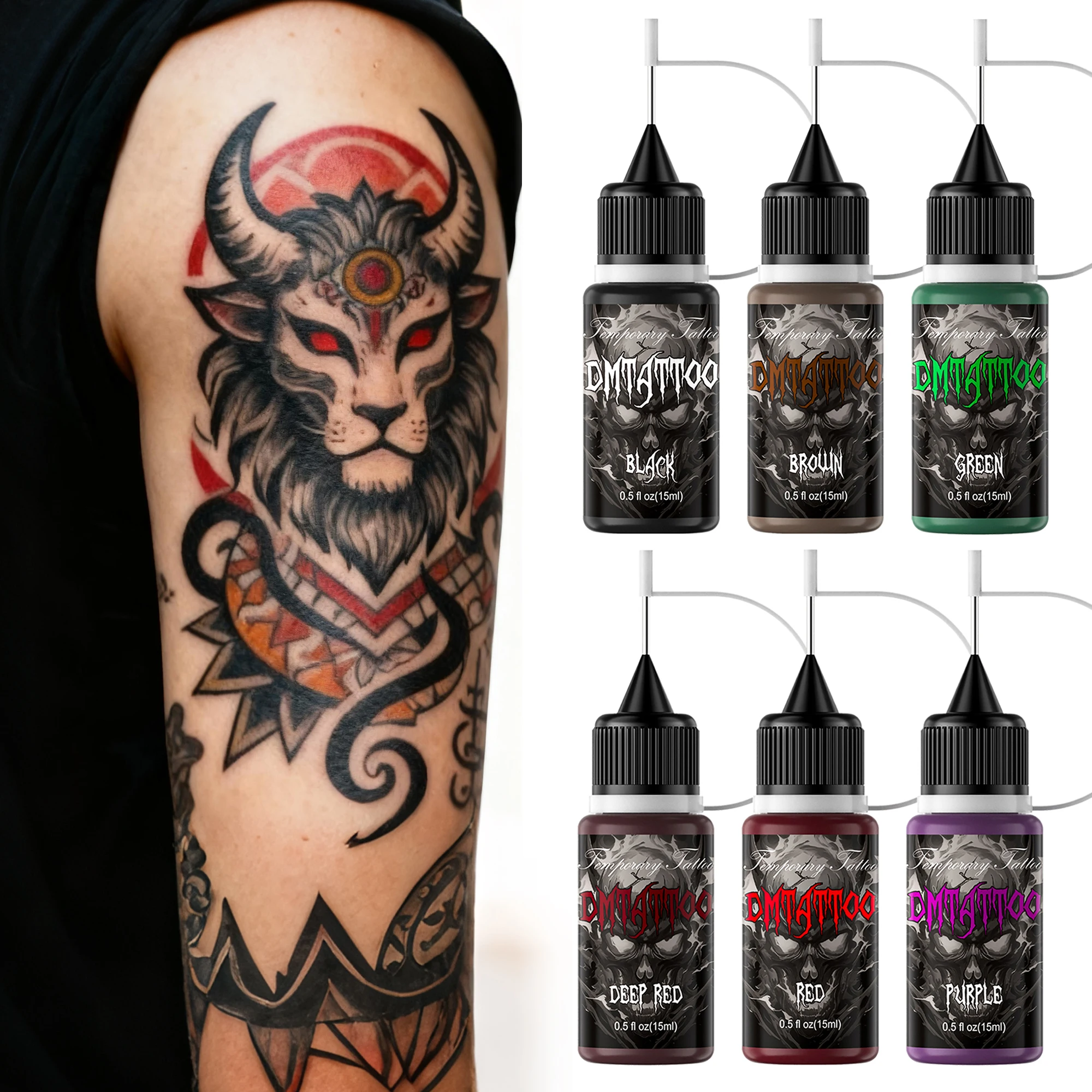 

DM 6 Color Colorful Temporary Juice Tattoo Paste Painless Body Paint Tattoo DIY Fake Tattoo 1 Week without Fading for Women Men