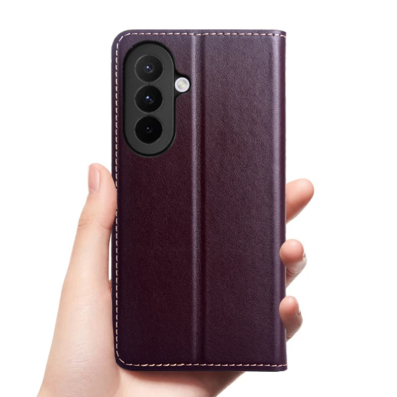 Etui z klapką do SAMSUNG Galaxy A57 A37 A17 5G, tekstura Napa, magnetyczne, luksusowe, z prawdziwej skóry bydlęcej, z kieszenią na karty i funkcją portfela. — zdjęcie produktu 2